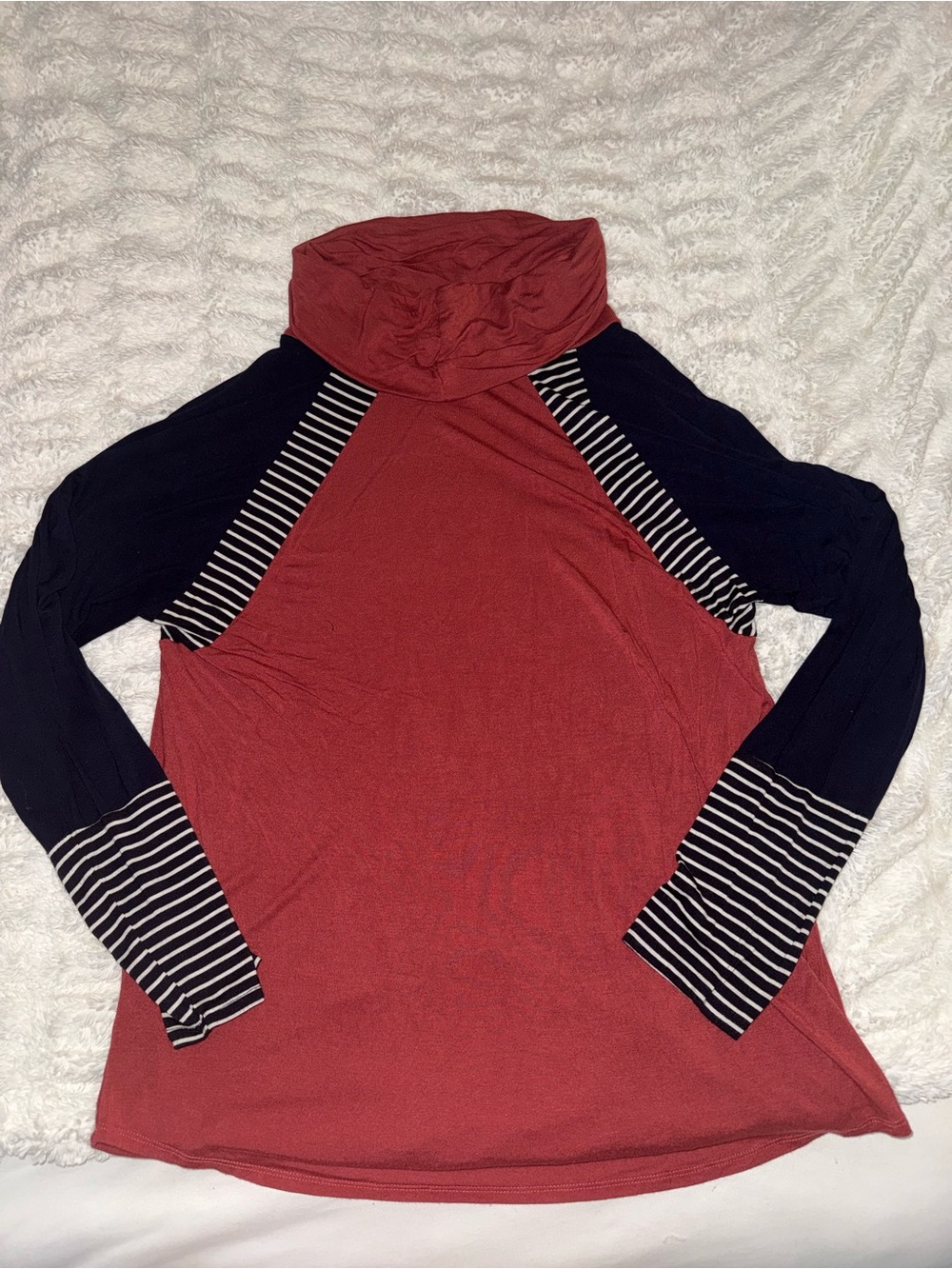Cowl Neck Long-Sleeve Top in Rust and Black